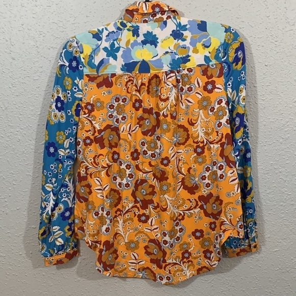 Maeve Anthropologie Contrast Print Buttondown Long Sleeve Blouse NWT size XXS - Picture 3 of 14